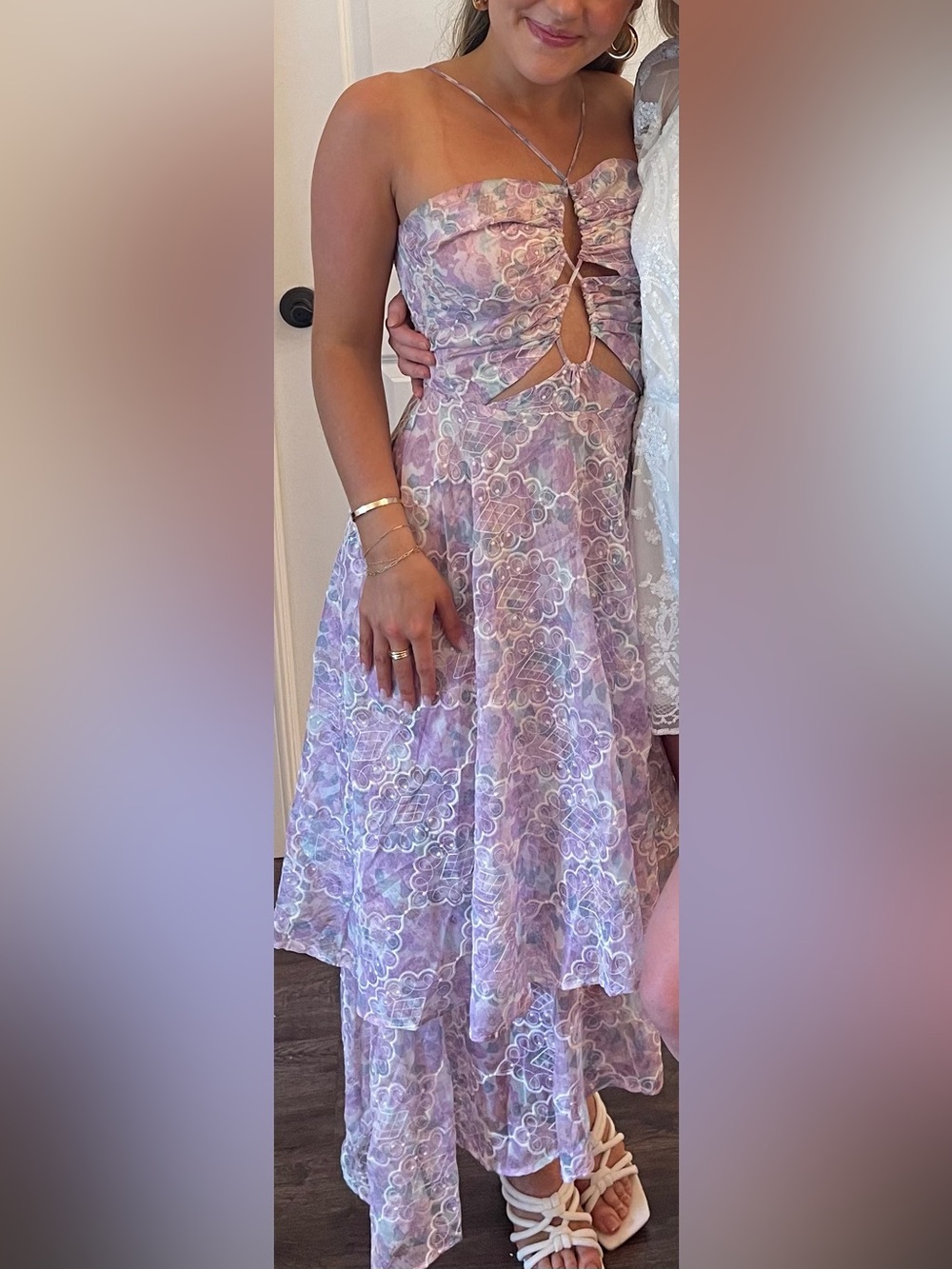 Elliatt Lavender Floral High-Low Halter Dress